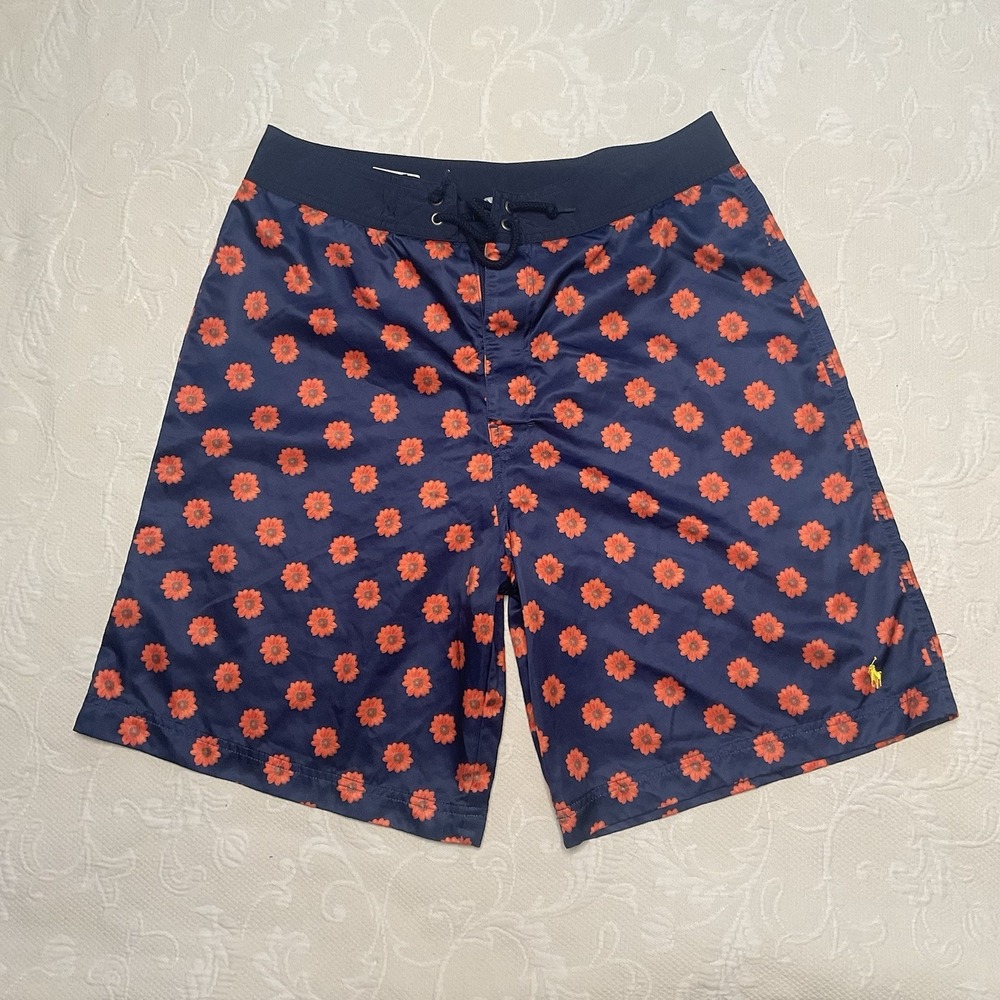 Polo‎ Ralph Lauren Swim Shorts Men's 32 Blue Floral Flowers Trunks Swimming